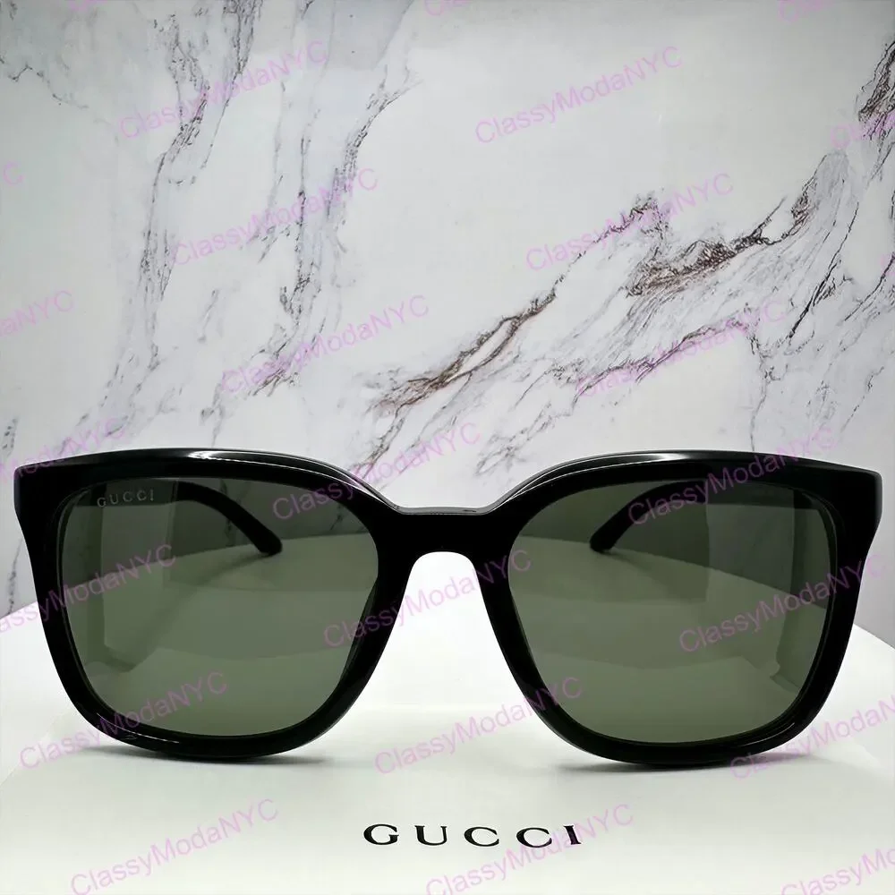 New GUCCI Sunglasses Black Square Acetate Gold Plaque Letter Logo 55-19-145 Mens